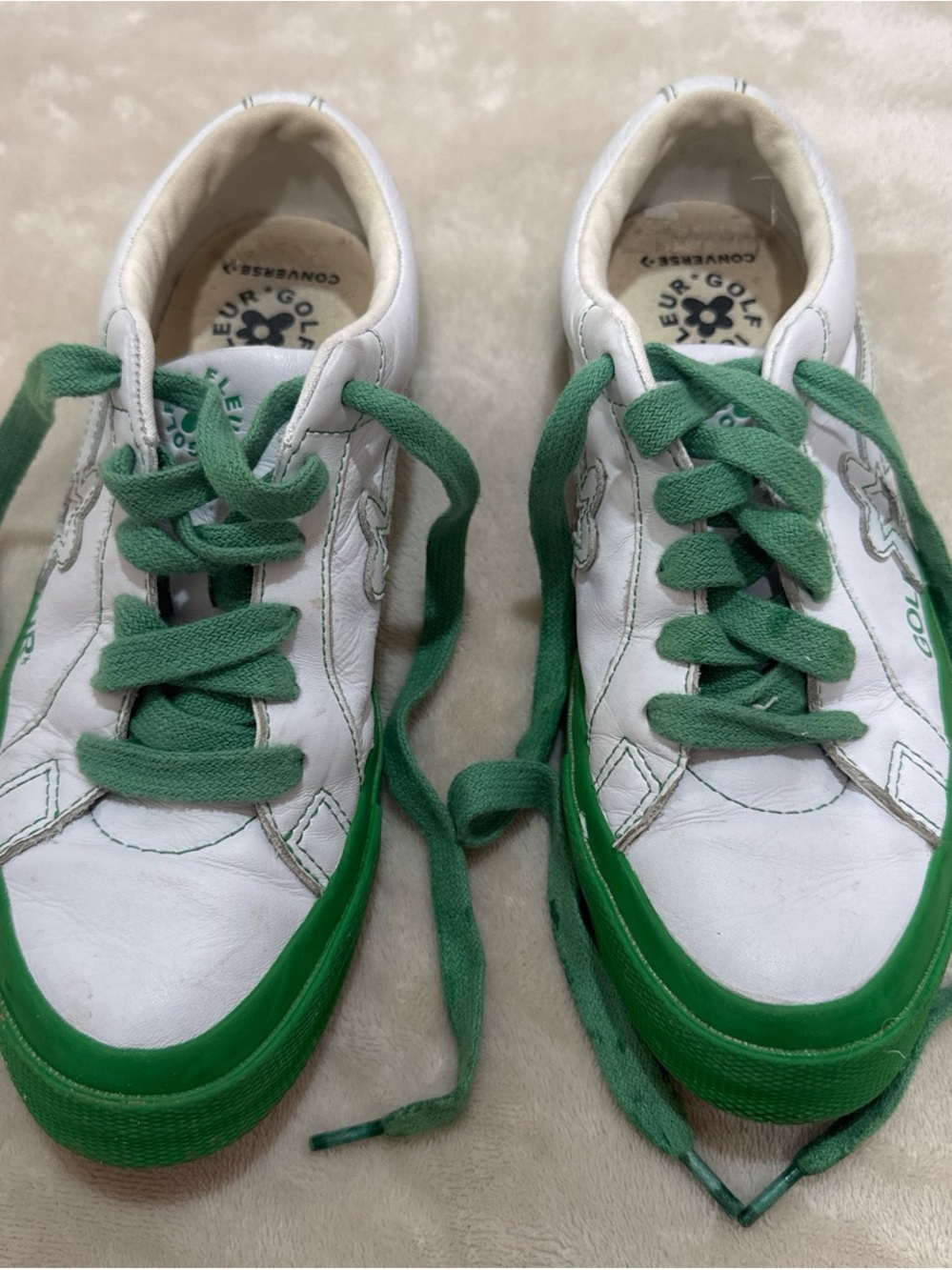 Converse Womens Golf Le Fleur’s White and Green Low-Top Sneakers Green Laces